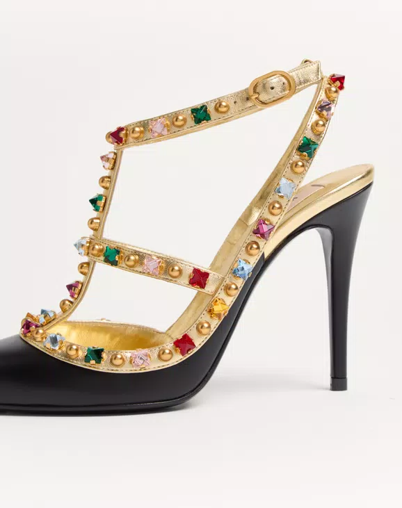 Valentino Rockstud Calfskin Pumps With Cabochon And 100Mm Crystals - Image 2